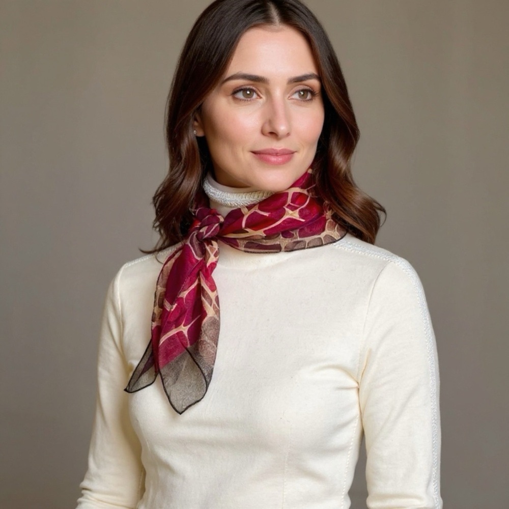 Elegant Red & Brown Patterned Scarf